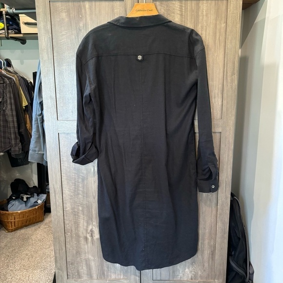 PRANA Medium Shirt Dress La Noa Long Roll Tab Sleeve Button Black Hemp Blend - Picture 3 of 13